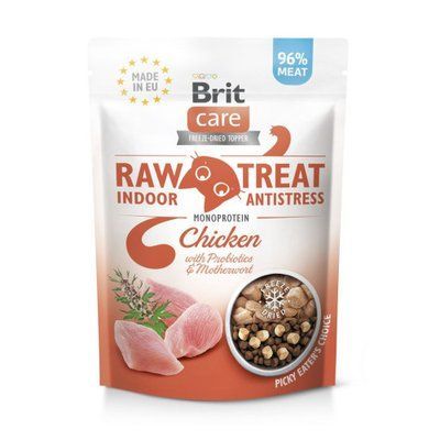 Ласощі для котів Brit Raw Treat Indoor & Antistress Freeze-dried з куркою, 40 г, 40 г, Ласощі, Стрес і період адаптації, Курка, 59грн