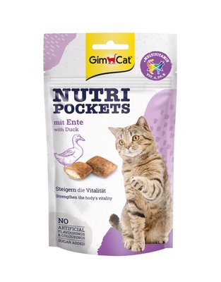 Вітамінні ласощі для котів GimCat Nutri Pockets Качка + Мультивітамін 60 г, 60 г, Ласощі, Дорослі, Для збагачення вітамінами, Качка, Супер преміум, 95грн
