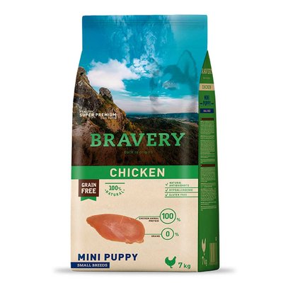Bravery Mini Puppy Chicken Сухий корм з куркою для цуценят дрібних порід, 600 г, Корм сухий, Цуценята, Основний корм, Курка, Супер преміум, 232грн