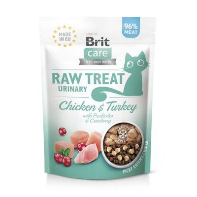 Ласощі для котів Brit Raw Treat Urinary Freeze-dried з куркою та індичкою, 40 г, 40 г, Ласощі, Для стерилізованих, Індичка, 59грн