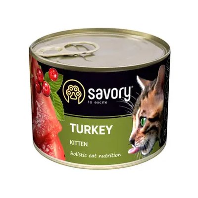 Вологий корм для кошенят Savory Kitten Turkey (індичка), 100 г, Корм вологий, Кошенята, Основний корм, Індичка, Холістік, 43грн, BRIT