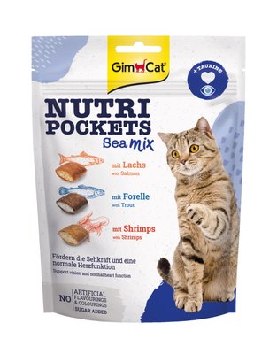 Вітамінні ласощі для котів GimCat Nutri Pockets Морський мікс 150 г (повсякденний), 150 г, Ласощі, Дорослі, Для збагачення вітамінами, Риба, Супер преміум, 164грн
