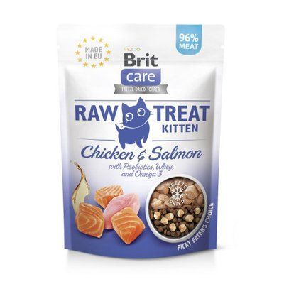 Ласощі для кошенят Brit Raw Treat Kitten Freeze-dried з куркою і лососем, 40 г, 40 г, Ласощі, З чутливим травленням, Лосось, 59грн