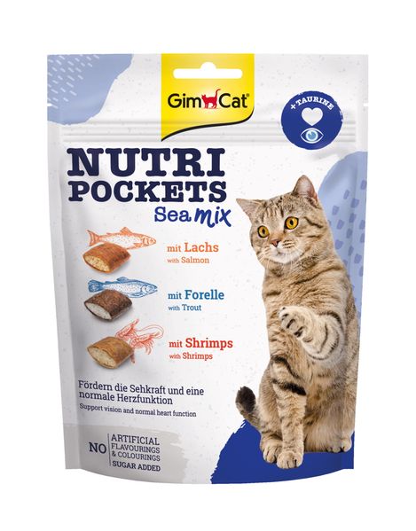 Витаминные лакомства для кошек GimCat Nutri Pockets Морской микс 150 г (повседневный), 150 г, Лакомства, Взрослые, Для обогащения витаминами, Рыба, Супер премиум, 169грн