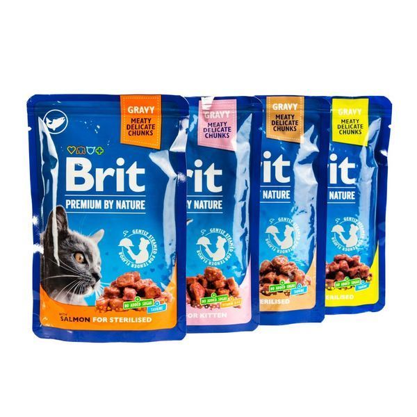 Влажный корм Brit Premium Cat Набор паучей семейная тарелка для стерилизованных кошек, ассорти 4 вкуса, 100 г х 12 шт, 4 х 100 г, Корм влажный, Взрослые, Для стерилизованных, Асорти, Премиум, 91грн