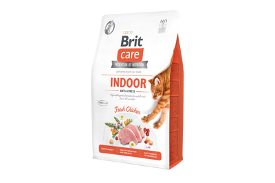 Сухой гипоаллергенный корм для котов живущих в помещении Brit Care Cat GF Indoor Anti-stress, 400 г, Корм сухой, Взрослые, Для домашних, Курица, Супер премиум, 191грн, BRIT