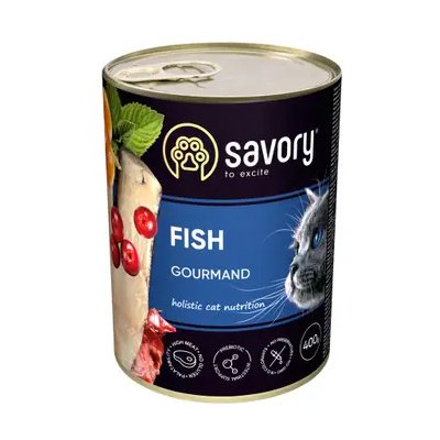 Вологий корм для котів Savory Cat Gourmand Fish (риба), 100 г, Корм вологий, Дорослі, Для вибагливих, Риба, Холістік, 43грн, BRIT