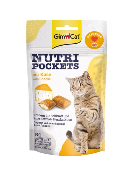 Вітамінні ласощі для котів GimCat Nutri Pockets Сир + Таурин 60 г (для очей та сердця), 60 г, Ласощі, Дорослі, Для збагачення вітамінами, Сир, Супер преміум, 98грн, BRIT