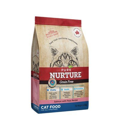 Pure Nurture Grain Free Power of 3 Salmon with Peas All Lifestages Cats, для котів на всіх стадіях життя, рецепт з лососем та горохом, 1,5кг, 1,5 кг, Корм сухий, всі стадії життя, Основний корм, Лосось, Холістік