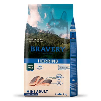 Bravery Mini Adult Herring Сухий корм з оселедцем для дрібних порід собак, 2кг, Корм сухий, Дорослі, Основний корм, Оселедець, Супер преміум, 733грн