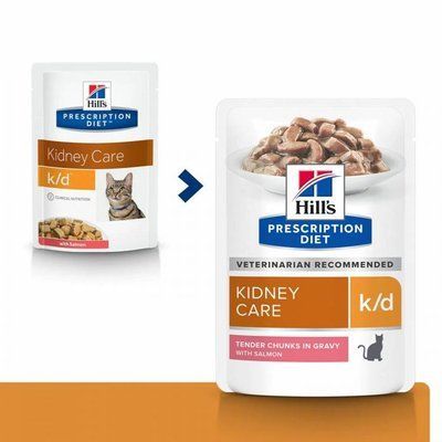 Влажный корм для кошек Hill&rsquo;s Prescription Diet k/d поддержка функции почек - лосось, 85 г, Корм влажный, Взрослые, При проблемах с почками, Лосось, Супер премиум