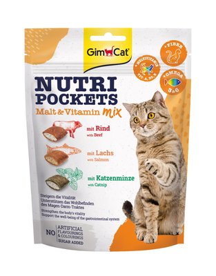 Вітамінні ласощі для котів GimCat Nutri Pockets Мультивітамін мікс 150 г, 150 г, Ласощі, Дорослі, Для збагачення вітамінами, Яловичина, Супер преміум, 164грн