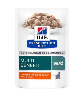 Влажный корм для кошек Hill&rsquo;s Prescription Diet w/d при сахарном диабете и для контроля веса - курица, 85 г, Корм влажный, Взрослые, При сахарном диабете, Курица, Супер премиум