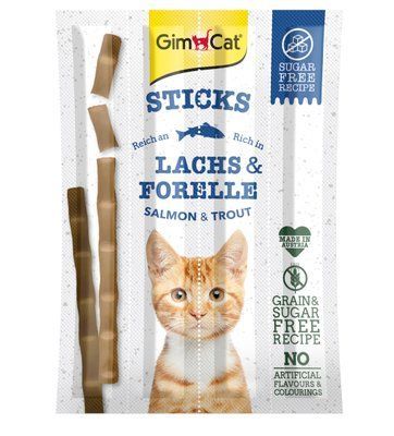 Ласощі для котів GimCat Sticks Lanchs & Forelle 4 шт. (лосось та форель), 4 шт, Ласощі, Дорослі, Для заохочення, Лосось, Супер преміум, 25грн