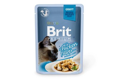 Вологий корм для котів Brit Premium Cat pouch 85 г філе курки в соусі (пауч), 85 г, Корм вологий, Дорослі, Основний корм, Курка, Преміум, 32грн