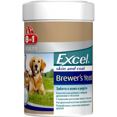 Харчова добавка для котів і собак 8in1 Excel Brewers Yeast для догляду за шкірою та шерстю, 780 табл, Вітаміни та добавки, всі стадії життя, Для здоров'я шкіри та шерсті, 916грн