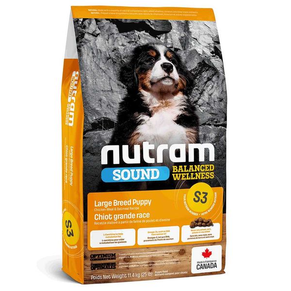 NUTRAM Sound BW S3 Холистик корм для щенков крупных пород с курицей и овсянкой, 11.4 кг, Корм сухой, Щенок, Основной корм, Курица, Холистик, 3232грн