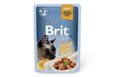 Влажный корм для котов Brit Premium Cat pouch 85 г филе тунца в соусе (пауч), 85 г, Корм влажный, Взрослые, Основной корм, Тунец, Премиум, 32грн