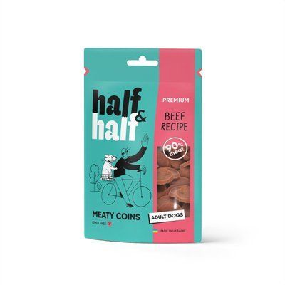 Лакомство для собак Half&Half Meaty Coins Adult 100 г - говядина, 100 г, Лакомства, Взрослые, Для поощрения, Говядина, Премиум, 26грн