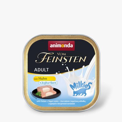 Вологий корм для котів Animonda Vom Feinsten Adult with Chicken + Yoghurt centre | 100 г (курка з йогуртовим центром), 100 г, Корм вологий, Дорослі, Основний корм, Курка, Супер преміум, 48грн