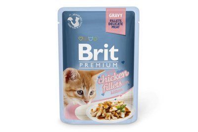 Влажный корм для котят Brit Premium (Брит Премиум) Cat pouch 85 г филе курицы в соусе (пауч), 85 г, Корм влажный, Котята, Основной корм, Курица, Премиум, 8грн