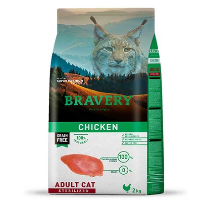 Bravery Cat Adult Sterilized Chicken Сухой корм для стерилизованных кошек с курицей, 600 г, Корм сухой, Взрослые, Для стерилизованных, Курица, Супер премиум, 334грн