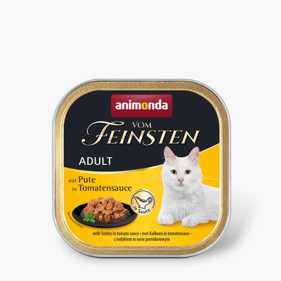 Вологий корм для котів Animonda Vom Feinsten Adult with Turkey in Tomato sauce | 100 г (індичкау томатному соусі), 100 г, Корм вологий, Дорослі, Основний корм, Індичка, Супер преміум, 52грн