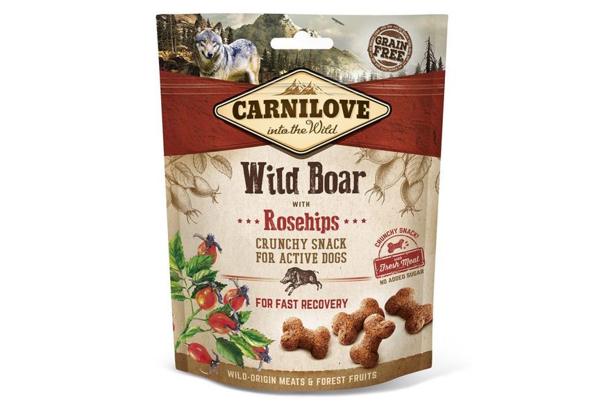 Лакомство для собак Carnilove Dog Crunchy Snack с диким кабаном и шиповником 200 г, 200 г, Лакомства, Взрослые, Для поощрения, Дикий кабан, Холистик, 169грн