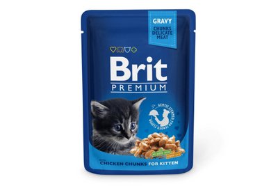 Влажный корм для котят Brit Premium Cat pouch 100 г с курицей (пауч), 100 г, Корм влажный, Котята, Основной корм, Курица, Премиум, 25грн, BRIT