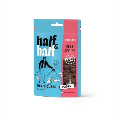 Лакомство для щенков Half & Half Meat Cubes Puppy 100 г - говядина, 100 г, Лакомства, Щенок, Для поощрения, Говядина, Премиум, 26грн